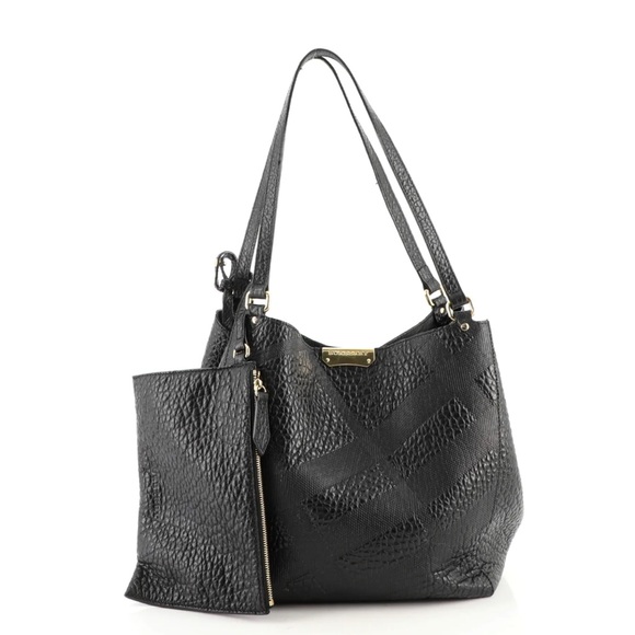 Burberry Handbags - Authentic Burberry black leather Embossed Canterbury Tote